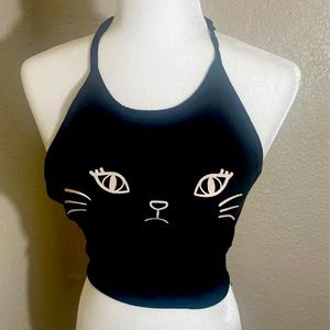 Black cat crop halter